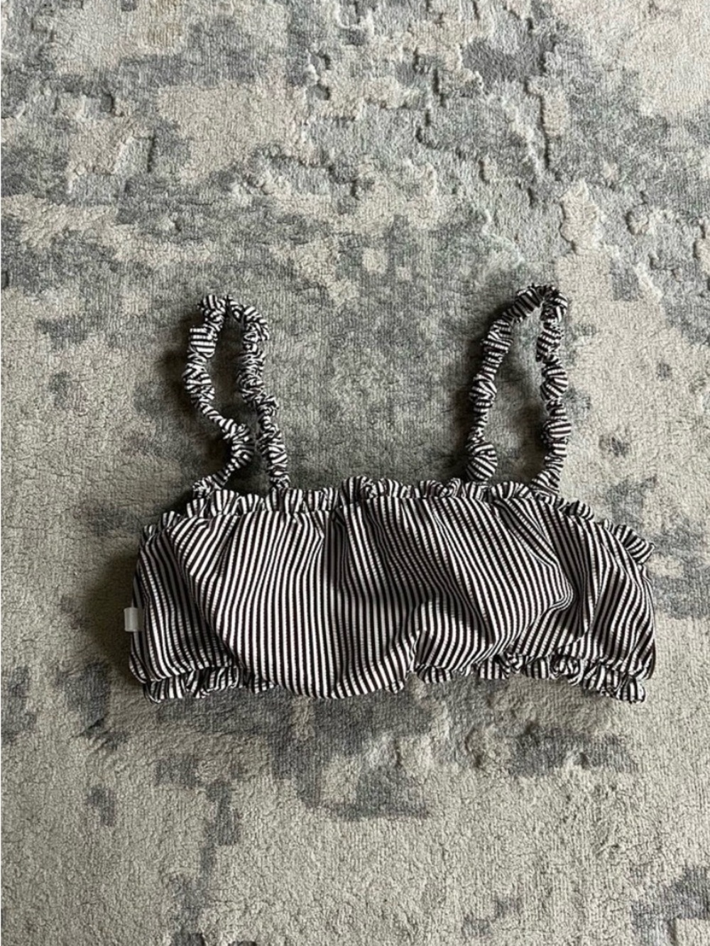 Ganni Brown and White Striped Ruffle Top